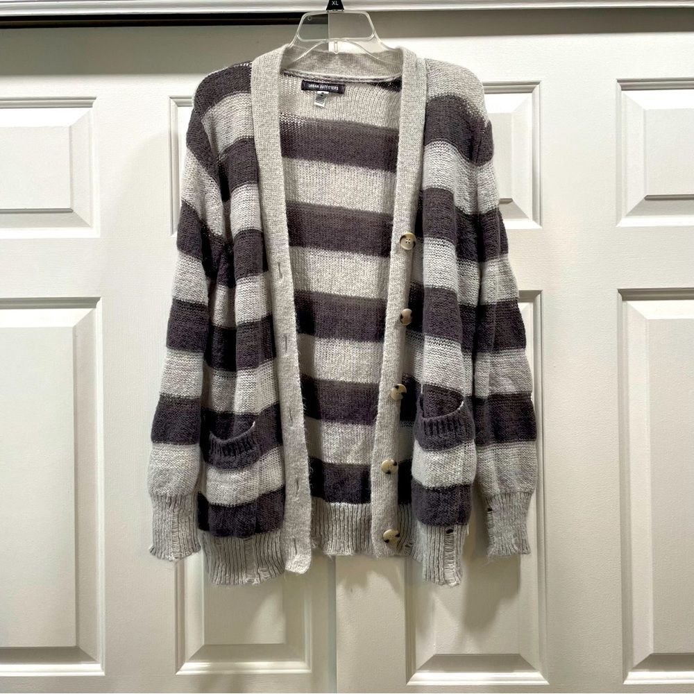 Urban Outfitters Gray Alston Striped Cardigan Sweater Size M